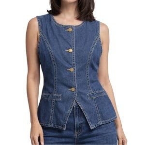 Women's Blue Denim Vest Jeans vest button down top